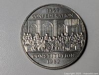 Obverse view showing full coin with 1867-Confederation-Constitution 1982 design