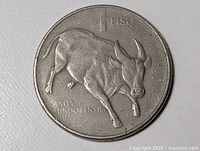 Reverse view showing carabao and denomination