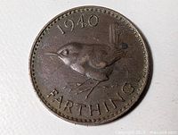 Reverse of 1940 farthing showing wren, date and denomination