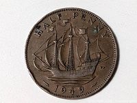 Reverse showing Golden Hind and date 1949