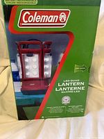 Front of Coleman LED Quad Lantern box showing product image and branding