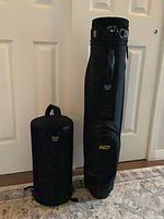 Tall Bag Boy golf travel cover fully extended beside collapsed form