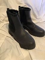 Pair of black ankle boots frontal view