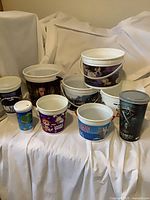 All six buckets and three cups grouped together