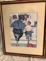 Full view of framed lithograph showing artwork, frame and mat