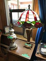 Both lamps: stained glass lamp and cut glass lamp base