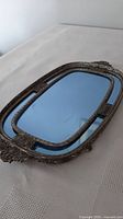 Full view of silverplate tray showing blue mirror and handles