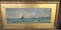 Full view of framed panoramic watercolour seascape