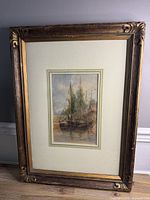 Full view of framed painting showing frame style and mat