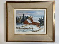 Full view of framed Maureen Labelle winter landscape oil painting