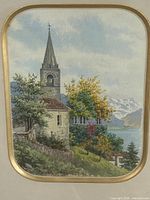 Full view of framed Renkewitz watercolour showing complete composition