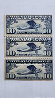 Front view of 1927 10¢ Lindbergh Airmail booklet pane of three