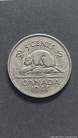 Reverse of 1941 Canadian 5 cent coin with beaver design