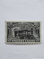 Front view of stamp showing design, denomination and condition