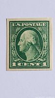 Front view of green 1¢ George Washington stamp
