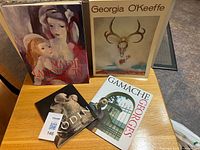 All four art books grouped on table showing covers