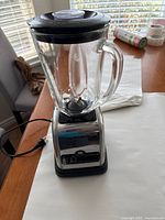 Assembled Hamilton Beach blender with jar, lid and power cord on tabletop