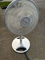 Front view of white Lasko pedestal fan