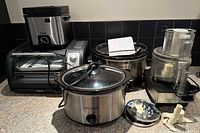 Group shot showing all five countertop appliances and accessories