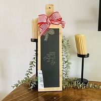 Full view of bamboo cheeseboard with slate insert and engraving