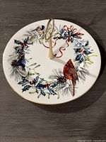 Top view of plate showing full Winter Birds design