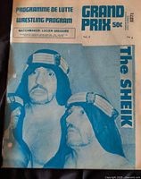 Front cover of Grand Prix Wrestling program poster showing bilingual title, The Sheik photo, price and volume information