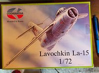 Front of sealed Cooperativa Lavochkin La-15 1/72 model kit box