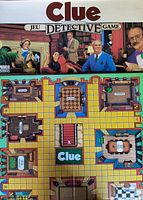 Box lid and unfolded game board showing artwork and room layout