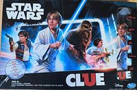 Front of Star Wars Clue game box displaying artwork and logos
