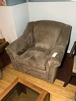 Front angled view showing overall chair shape and fabric