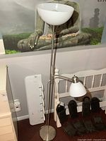 Full view of floor lamp showing torchiere and reading light