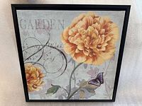 Front view of framed floral canvas showing artwork and frame.