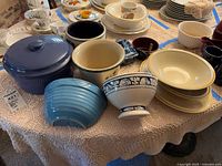 Overview of ceramic and stoneware pieces on table
