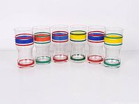 Front view of six glasses showing stripe colors