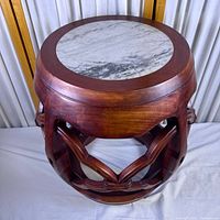 Top view showing marble inset and wood finish