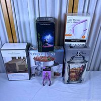 Group view of six boxed items