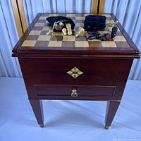 Full view of table with game pieces on top