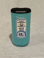 Front view of teal Thermacell Patio Shield showing 15-ft zone label