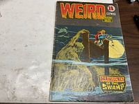 Full front cover of Weird No.17 comic showing swamp monster, dock scene and wear