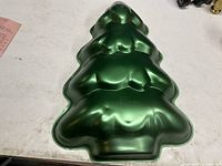 Top view of green Wilton Christmas tree cake pan