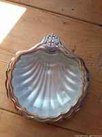 Scallop shell ashtray with copper rim, silver bowl, enamel London crest
