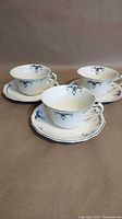 Three teacups each on saucers showing full set and pattern