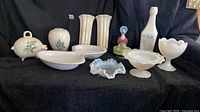 All ten vintage ceramic and milk glass items together for overview
