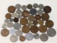 overhead view showing entire spread of mixed coins