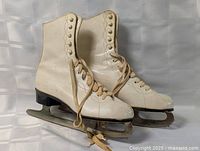Full view of the pair of skates standing upright