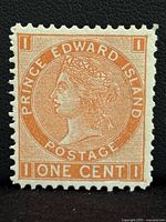 Front of orange 1 cent Queen Victoria stamp