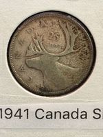 Reverse of 1941 Canadian 25-cent coin showing caribou design