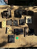 Mortise locks and hinge laid out on burlap