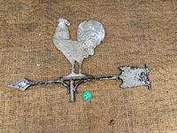 Full view of cast iron rooster weathervane top with arrow and tail fin