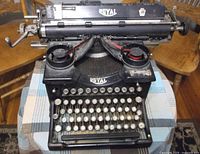 Front and top view showing entire Royal typewriter, carriage and keys